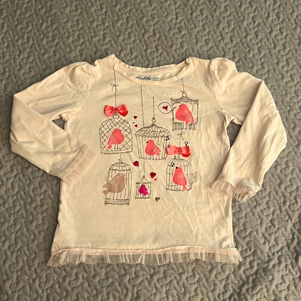 GAP Cream Long Sleeve Shirt with Bird Cage Design